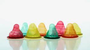 Eight colored condoms